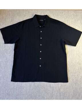 ANTHOLOGY Silk Hawaiian Camp Shirt Mens XL Black Tropical Heavy